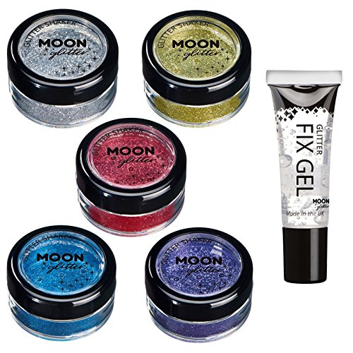 Фини сјајни шејкери од месечината сјај - козметички сјај за лице, тело, нокти, коса и усни - 0,17oz - сет од 5 бои