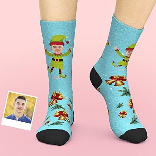 Прилагодени Чорапи За Лице, Персонализирани Чорапи Со Фото Дедо Мраз Елф И Ѕвонче Смешни Чорапи На Екипажот За Мажи Жени Подароци За