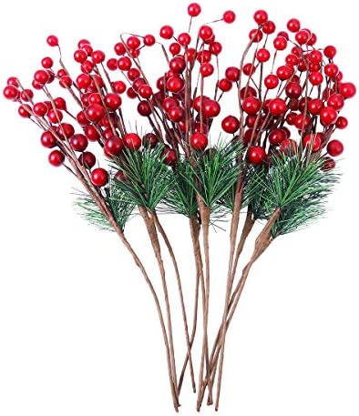 Крајнис 10 парчиња новогодишна елка избира холи Бери занает вештачки црвен бери бор за Божиќни цветни аранжмани ВЕЕТИ ОДГОВОРНИ ДЕКОРАЦИИ