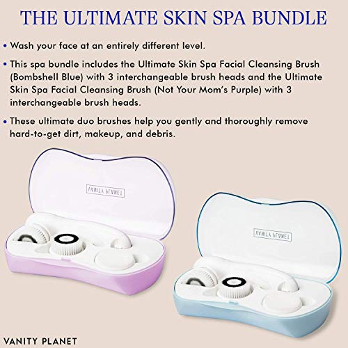 Пакет за четки за чистење на лицето Vanity Planet - Сина и виолетова - крајна бања на кожата - Дневно чистење, ексфолирачки и силиконски