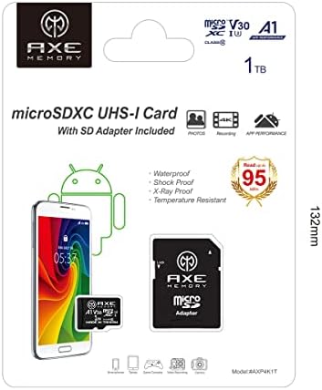 Axu AXP4K1T 1tb Microsdxc Картичка, UHS-I U3, A1, V30, 4k Ultra HD, C10, Sd Адаптер Вклучени