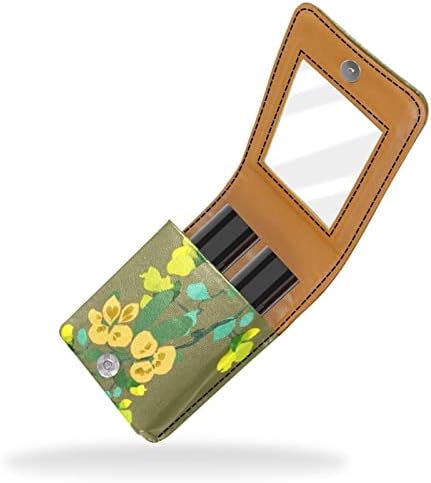 Кармин за шминка ОРИУКАН торба ЗА кармин со огледало пренослив торбичка за складирање кармин организатор за складирање сјај за усни, Пастирски Цветни Зелени Лисја