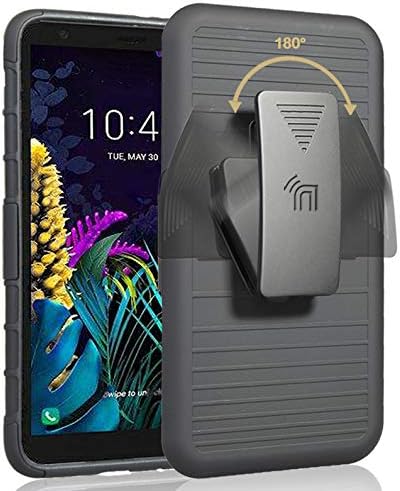 Случај/монтирање/клип за Moto E6, NakedCellphone Black Rugged Cover [со штанд за зафат на прстите] + [футрола на колкот на ременот] + [држач