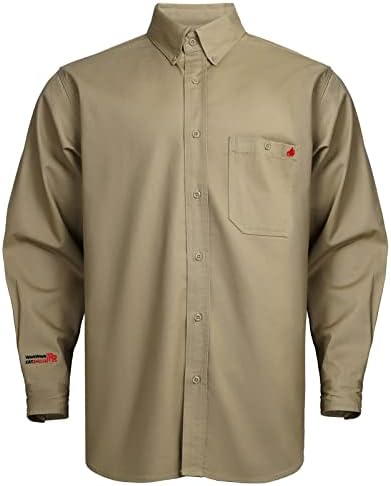 WorkWeya FR кошули за заварување 7.5oz памук копче надолу од кошула отпорна на пламен за мажи