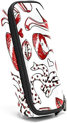 Doodle црвена кожа молив со молив, торба со пенкало со двојна торбичка за складирање торбички за торби за училишна работа за момчиња