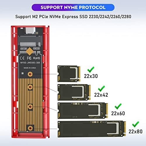 Adapter Pomya M.2 Aluminum NVME SSD Adapter, 10Gbps со голема брзина PCIE NVME M клуч M.2 SSD Адаптер за куќиште, M.2 NVME SSD куќиште