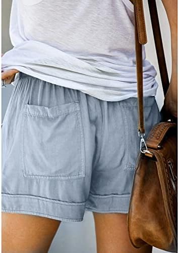 Anggrek жени еластични половини, лековити шорцеви за летни шорцеви на плажа удобни руфли полите кратки панталони со џебови