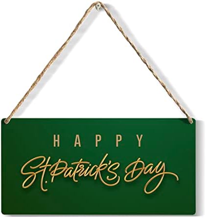Смешен среќен ден на Денот на Свети Патрик, рустикално зелена дрвена висечка плакета за домашна дневна соба спална соба wallидна уметност
