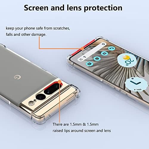 Meruns дизајнирани за Google Pixel 7 Pro Case Clear, Shockproof Bumpert Anticratch Anticratch заштитен телефонски случај со 6,7-инчи, јасна,