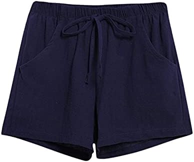 Водење шорцеви жени летни истегнати хеланки и еластични кратки женски панталони цврсти постелнини памучни џебни половини лабави панталони