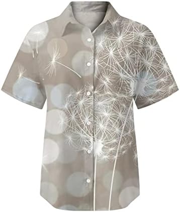 Дами кошули лето случајно копче за кратки ракави надолу 3Д графичка кошула трендовски глуварче за цветна печатење кошула