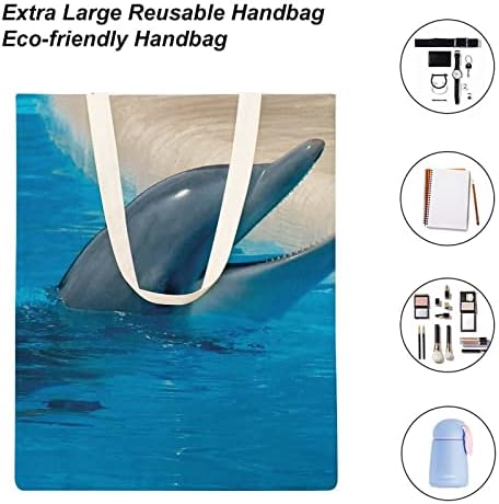 Wengbeauty Canvas Tote Bag Dolphin Violetpos рамо торба за еднократна употреба на намирници торбички за купување на плажа ручек торбички