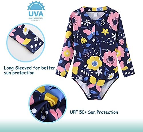 Девојки Едноделни Костими За Капење Осип Со Долги Ракави За Деца Девојки Хавајски Кошули ЗА Пливање UPF 50+ Заштита Од Сонце