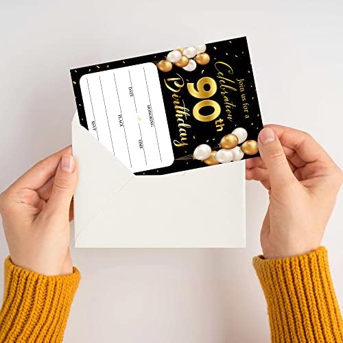 90 -ти картички за покани за роденден со коверти - Класична златна тема Пополнете ги празните картички за роденденска забава,
