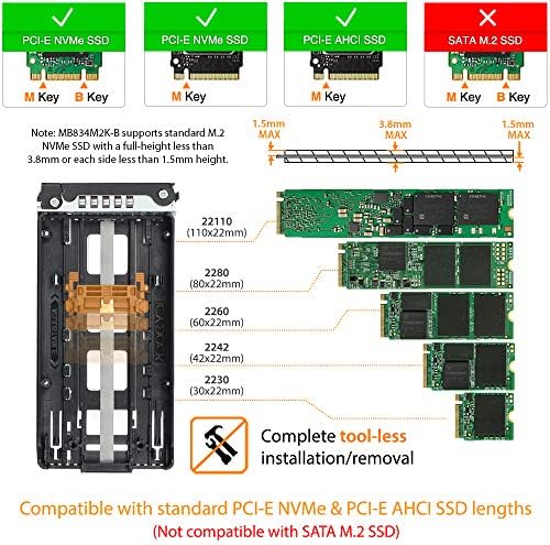 ЛЕДЕНО ПРИСТАНИШТЕ 2 Беј М. 2 PCIe 3.0/4.0 Nvme Ssd Мобилна Решетка За Надворешни 3.5 Диск Беј | ToughArmor MB834M2K-B