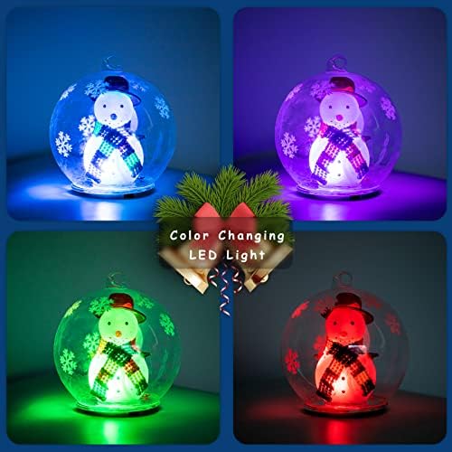 МУМТОП Снежен човек топки за новогодишни елки Снежен свет, Божиќни осветлени стаклени топки со боја што се менуваат LED светла