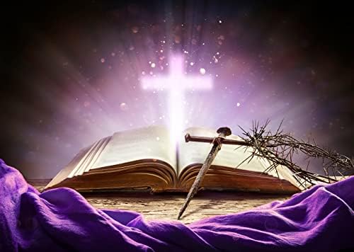 БЕЛЕКО 12х8фт Ткаенина Света Библија Крст Позадина Виолетова Света Светлина Блескави Трње На Распетието Бог Верување Исус Христос Библиска
