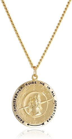 Колекција на амазон Машки 14к Златен Тркалезен Медал Свети Кристофер Компас Со Синџир Од Нерѓосувачки Челик