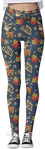 XXBR Божиќни јога панталони за жени, кревање на задник Божиќ Дедо Мраз за печатење на тренинзи за печатење хеланки за контрола на јога хеланки