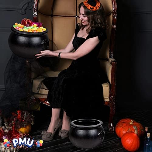 PMU Ноќта на вештерките Казан - Мулти -пакет Асортиман на пластични бонбони држач за деца - Забави за забави за Ноќта на вештерките - Црн сет