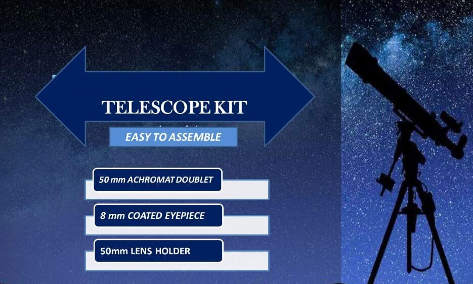 Комплет За Правење телескоп спанкаре 87х зум, Двојна Леќа од 50мм ахромат, Окулар од 8мм, Држач за Леќи од 50мм
