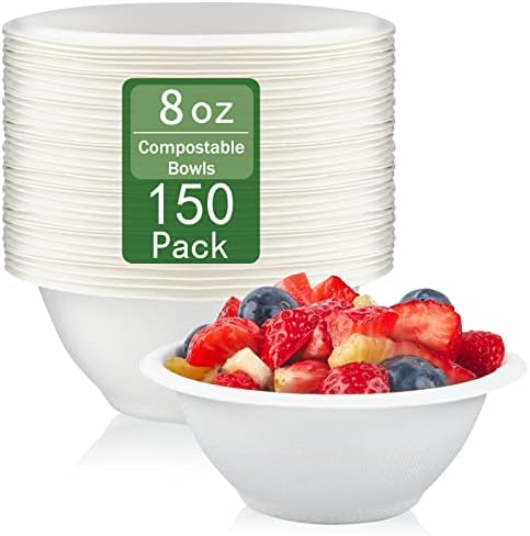 Зорита 150 пакувања 8 мл садови за хартија за еднократна употреба бели мали компостибилни садови за супа природни багази шеќерна трска биоразградливи
