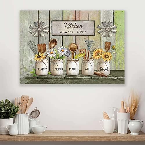 Фарма куќа кујна wallидна уметност прибор за јадење слики wallид декор рустикални цвеќиња сликање гроздобер кујна врамени уметнички дела платно