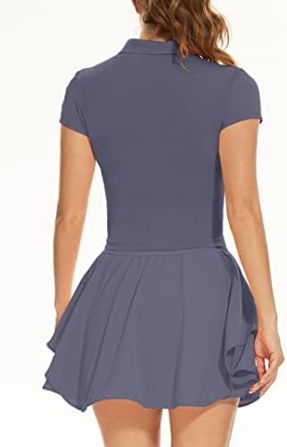 Тениско здолниште на Ригола 2 парчиња за жени плетен тениски фустан со кратки ракави полови кошули за голф тренинг облека облеки