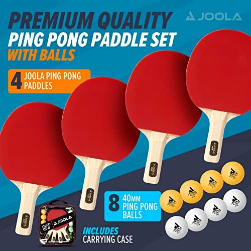 Joola пинг -понг лопатка сет со пинг -понг топки и куќиште за носење - сет од 4 или сет од 2 табели тениски лопатки - Напредни рекети за
