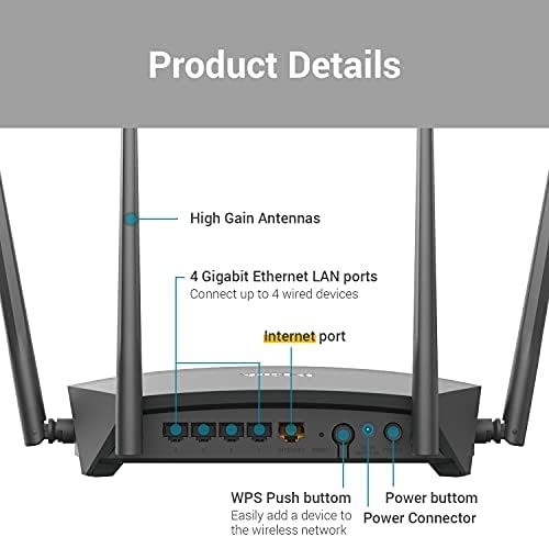D-Link WiFi рутер AC1900 мрежа Интернет мрежа, паметен Home Mu-Mimo Dual Band Gigabit Gaming Wireless со голема брзина црна