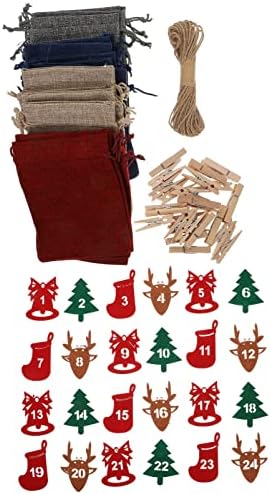 Амосфун Адвент Календарска Торба 24 Дена: Божиќно Одбројување Торбичка ЗА Врвки ЗА Влечење САМОСТОЈНА Висечка Торба За Бура