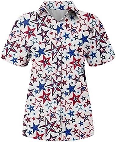 Копчиња за водмиксиг, надолу кошули за жени летни лапли кратки ракави Редовно вклопување на блузи на 4 -ти јули, хавајски кошула