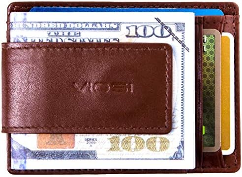 Виоси пари клип кожа паричник за мажи Тенок предниот дел на џебната кредитна картичка со моќни ретки магнети на Земјата