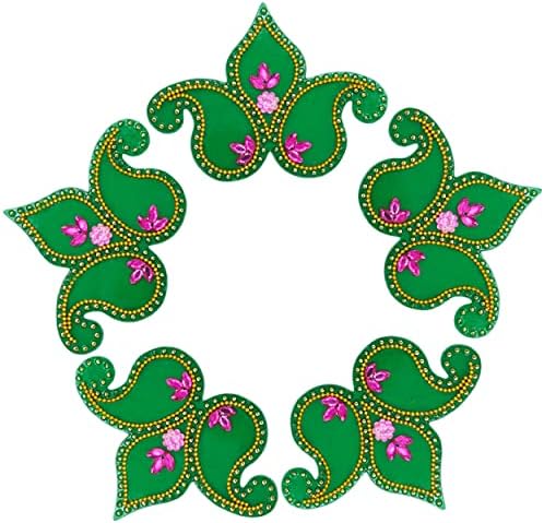 Тријаш дивали акрилик рачно изработен ранголи дома декор на налепници манго дизајн зелена боја 6 парчиња дијамант кундан и декоративни