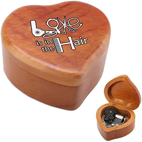 Фризерката Барбер Салон Loveубов дрвена музичка кутија со форма на срцева форма на музички кутии гроздобер дрвена кутија за подарок