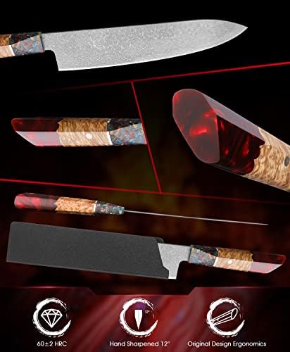 Хуск Викинг Нож Со Обвивка Пакет Со Остри Кујнски Ножеви Јапонски Аус-10 Дамаск Челик Сечкање Нож
