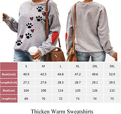 Loveубов срце куче шепи печати џемпери жени со долги ракави пулвер врвови на обична блуза