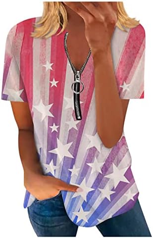 Летни Кошули За Жени 2023 4 јули Блуза Со Туника Со Печатено Американско Знаме Лабава Маица Со Краток Ракав