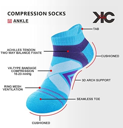 Чорапи за компресија на спортски компресии на КЦ-Тахо 4 пара 16-23 ммхг со памучен ахилен тетинитис