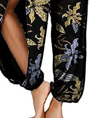 BBSJ дами лабави панталони мода женски печатени страни разделени долго, харем панталони цветаат лабави панталони
