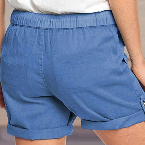 Seainthesonенски обичен средно издигнат тексас шорцеви жени џебни обични шорцеви во боја на половината на половината, цврсти удобни панталони