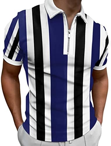 XXBR MENS ZIPPER POLO кошули Краток ракав лето вертикална лента за печатење тениски врвови на атлетски спортови за голф -кошула