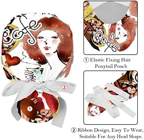 Илустрација за поп -уметност, чистење капи за жени долга коса, работна капа со копче и џемпери, унисекс вратоврски за грб 2 пакувања