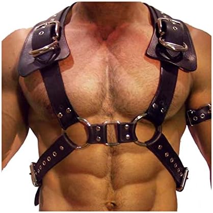 Поврзувачки ропски ропски караж од FHBWQY, лента за каиш за рамо за рамо, машка секси кожна долна облека О-облик на градите,