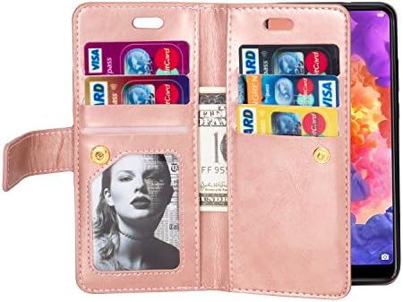 Huawei P20 Case ， Folice Zipper Case Case [Магнетско затворање] и 9 слотови за картички, PU кожен удар на паричникот на паричникот Трајни