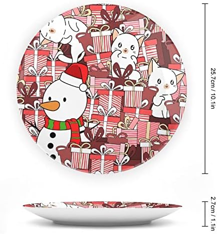 Снежен човек и мачки ликови со подароци Декоративни чинија тркалезни керамички плочи со приказ за свадбени украси за домашни канцеларии