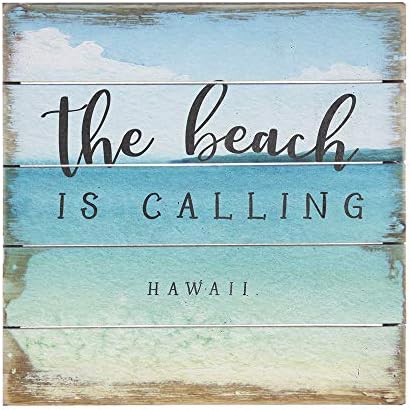 Среќна Алоха Хавајска крајбрежна плажа дрвена ситна палета знак на плакета - 8 x 8 x 1 , направен во САД