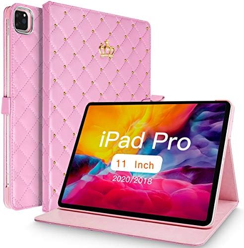 Topwin iPad Pro 11 2021/2020/2018 Case, Crown Bling Diamond Cute Cute Pu Faire Smart Auto Sleep/Wake ShockProf за iPad Pro 11-во.2021/2020/2018