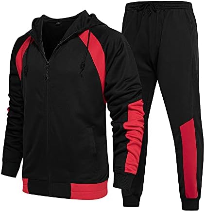 Mantors Машка атлетска атлетска тренерка, обични 2 парчиња костуми во боја блок дуксери и џемпери поставени