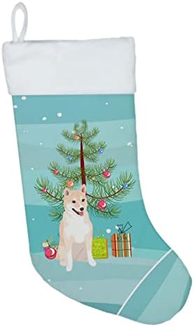 Богатства на Каролина WDK3160CS SHIBA INU Cream 2 Божиќно Божиќно порибување, камин што виси чорапи Божиќна сезона забава Декорации за семејни